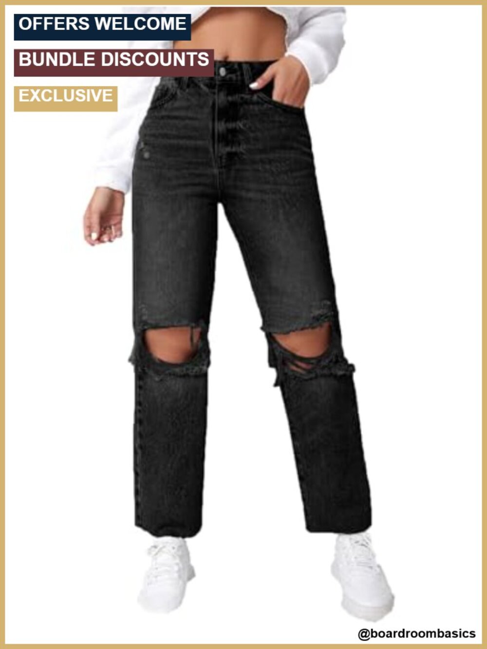 High Waist Ripped Distressed Cropped Straight Leg Jeans Women Denim Pants